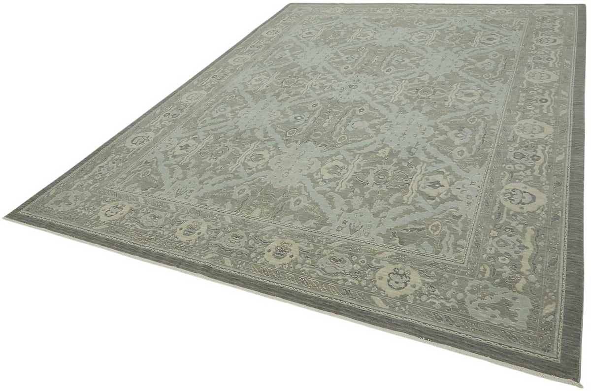 Veltos Mavi Gri Madalyon Klasik El Dokuma Halı 272x355 cm – doku yakın çekim