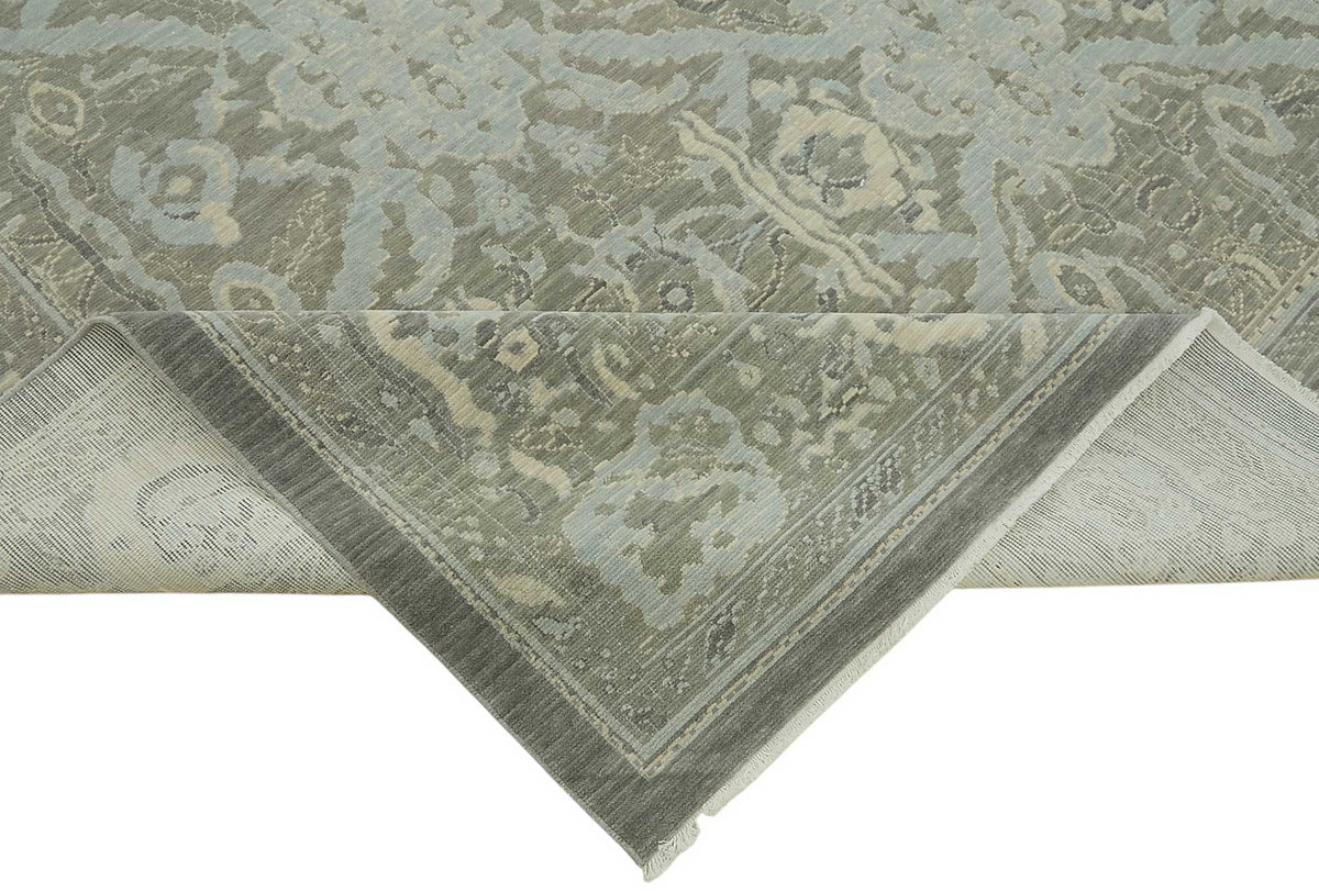 Veltos Mavi Gri Madalyon Klasik El Dokuma Halı 272x355 cm – kenar detayı