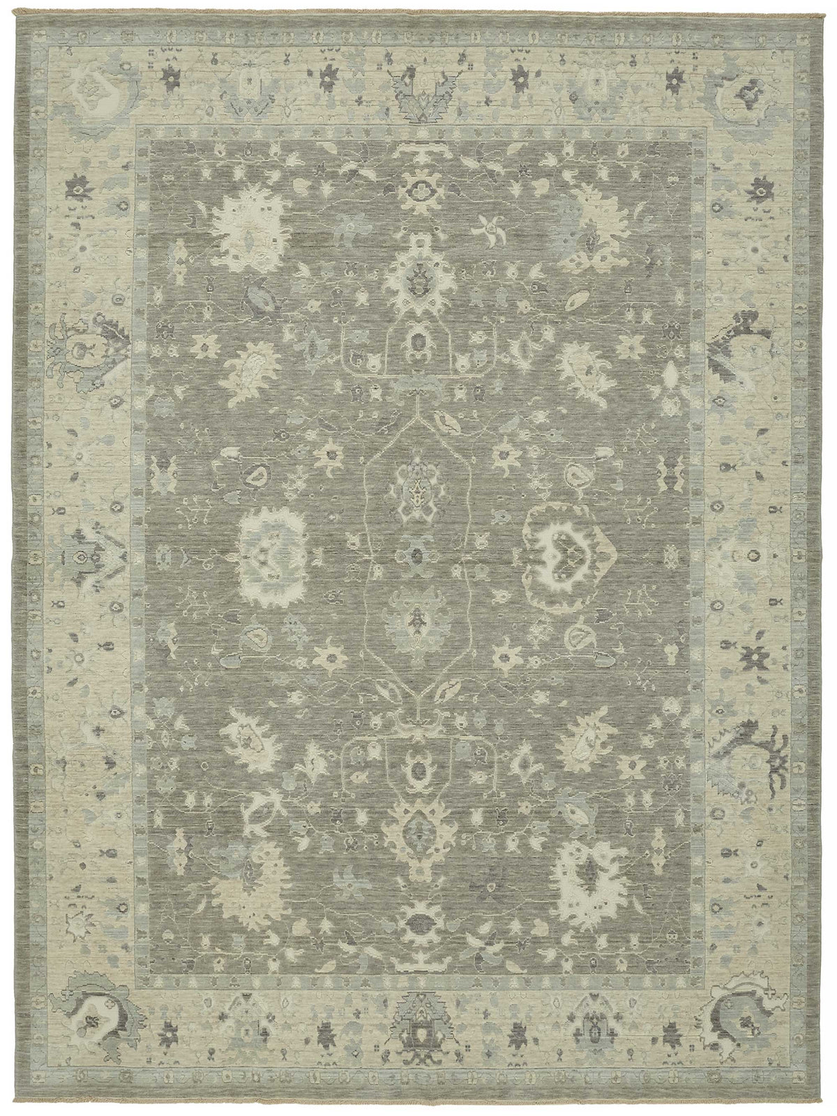 Veltos Gri Bej Madalyon Desenli Klasik El Dokuma Halı 258x350 cm
