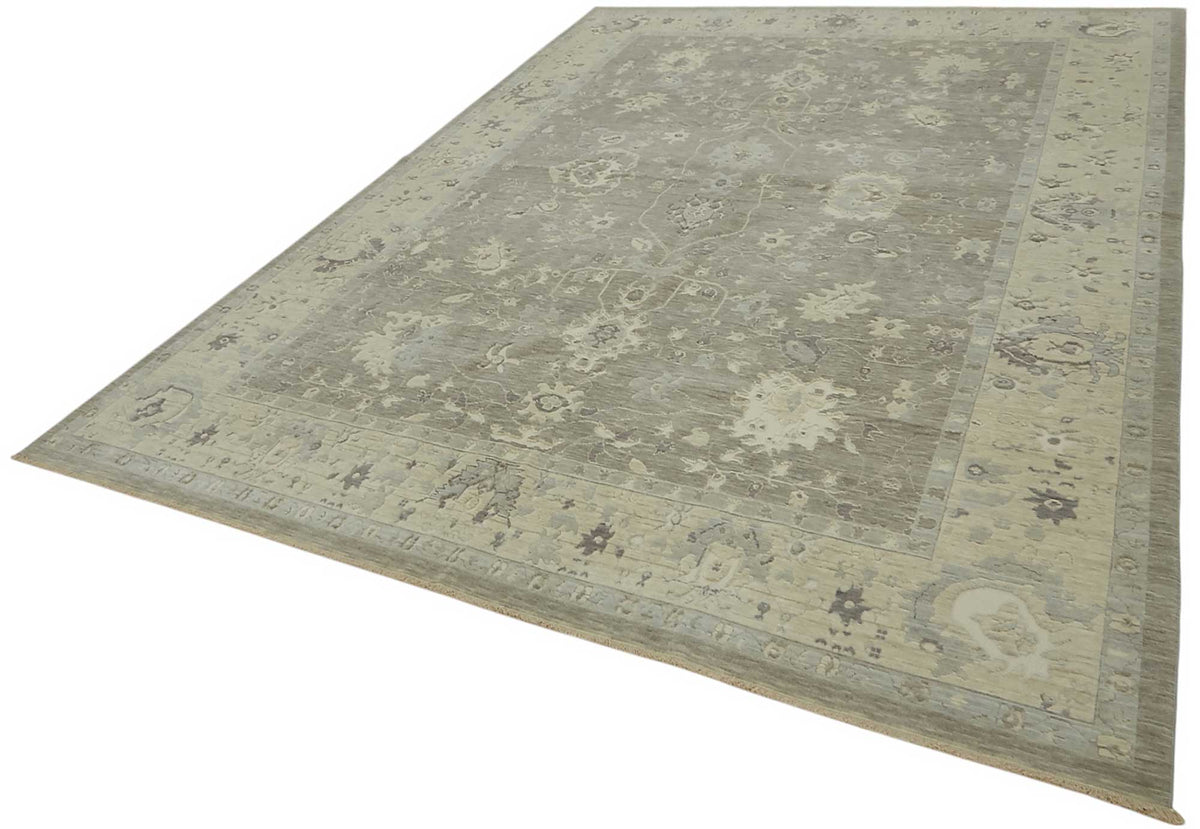 Veltos Gri Bej Madalyon Desenli Klasik El Dokuma Halı 258x350 cm – doku yakın çekim