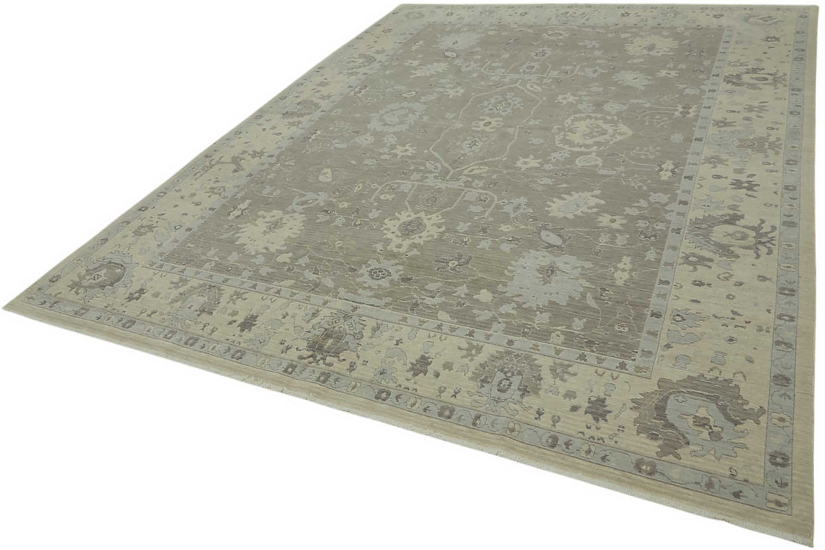 Veltos Uşak El Dokuma Açık Gri ve Mavi Çiçek Desenli Halı 258x347 cm – doku yakın çekim