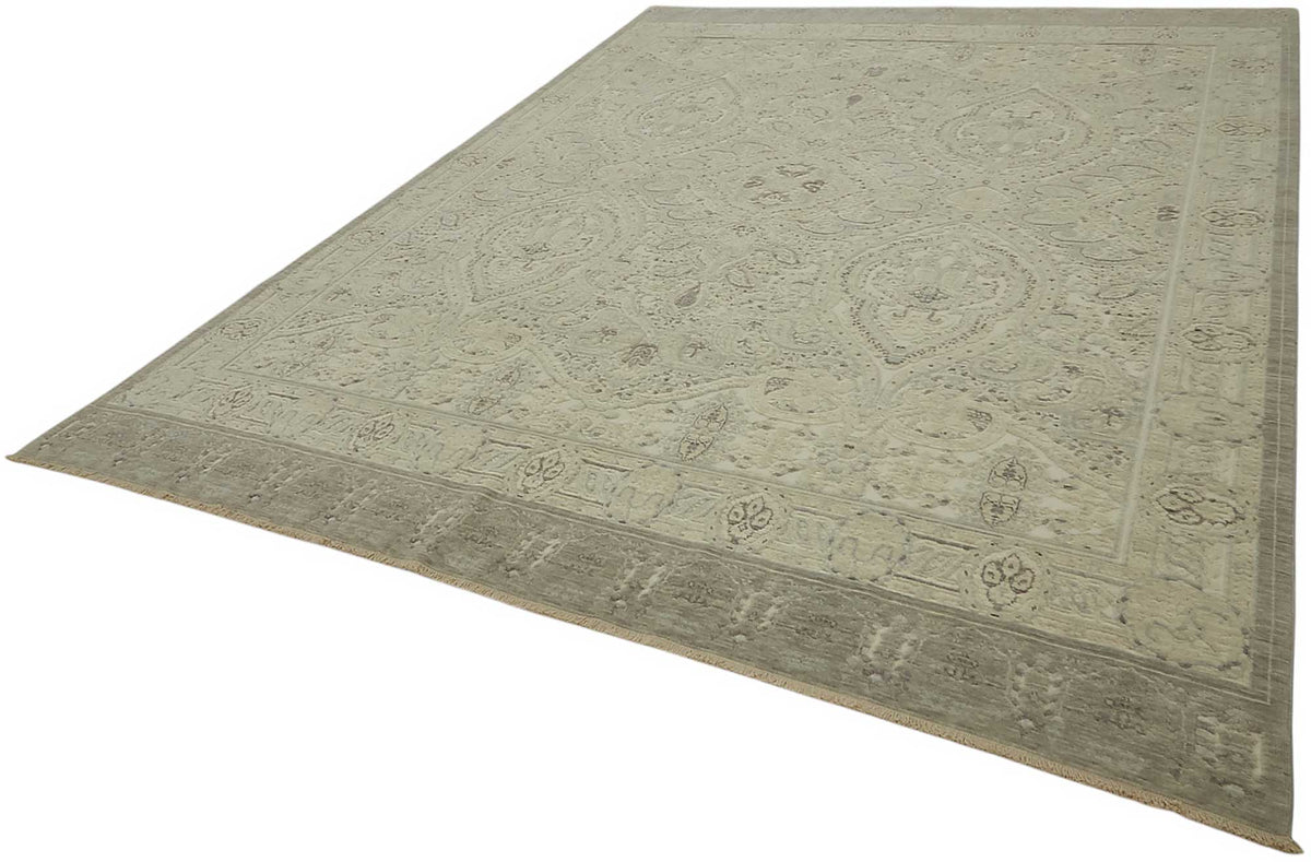 Veltos Uşak Halı Bej Antrasit Madalyon Desenli El Dokuma 279x360 cm – doku yakın çekim