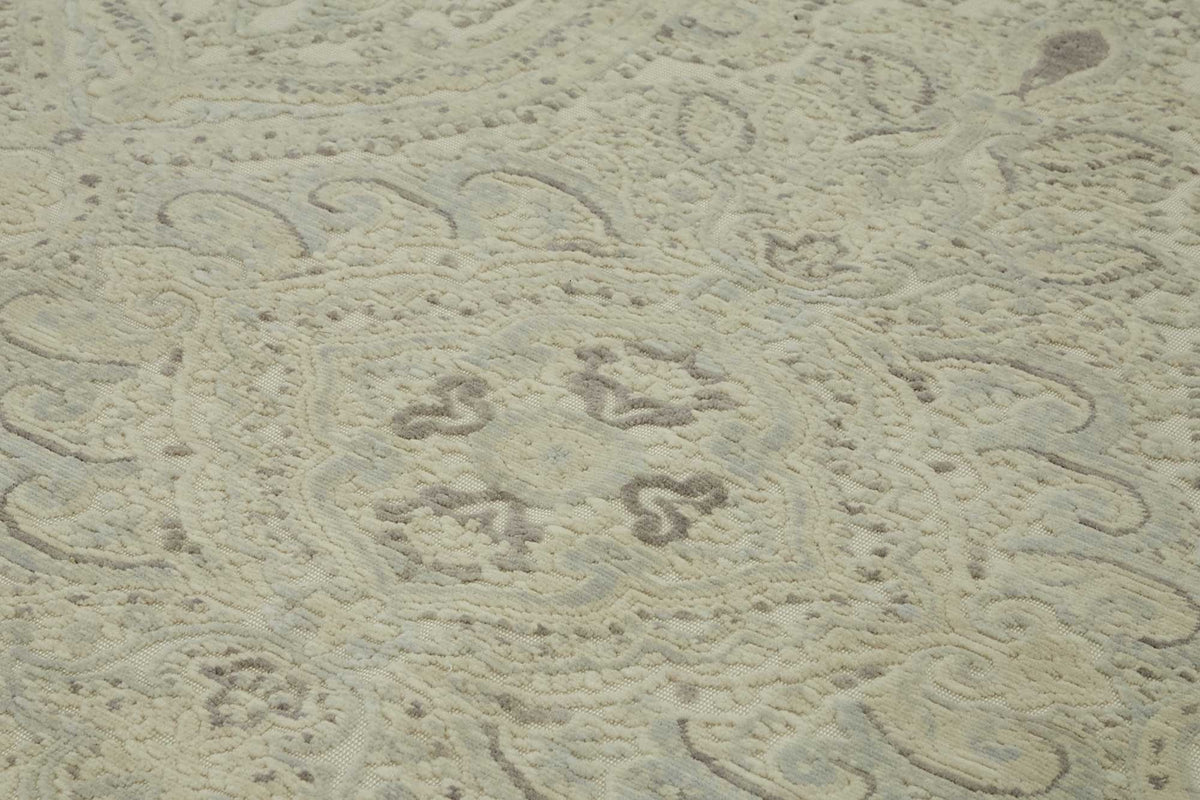 Veltos Uşak Halı Bej Antrasit Madalyon Desenli El Dokuma 279x360 cm – mekânda kullanım