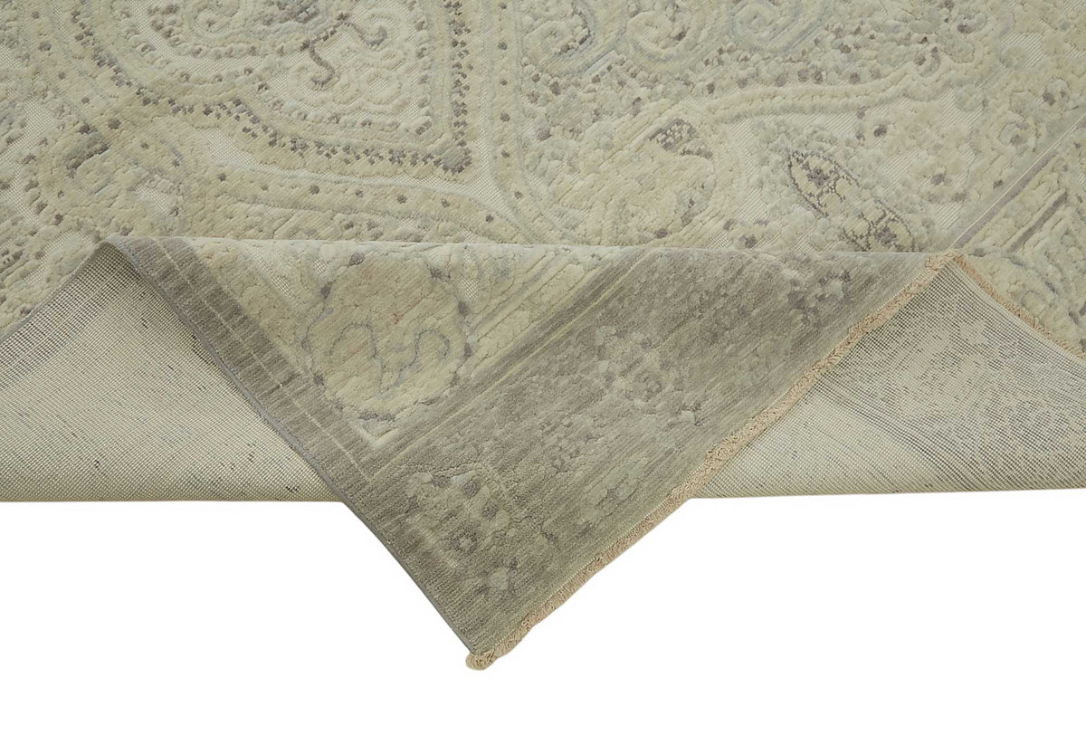 Veltos Uşak Halı Bej Antrasit Madalyon Desenli El Dokuma 279x360 cm – kenar detayı