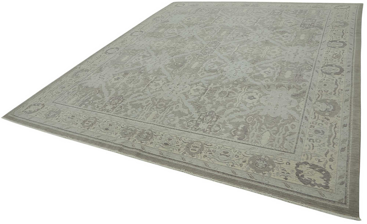 Veltos Açık Gri Halı Klasik Madalyon Desenli El Dokuma 305x370 cm – doku yakın çekim