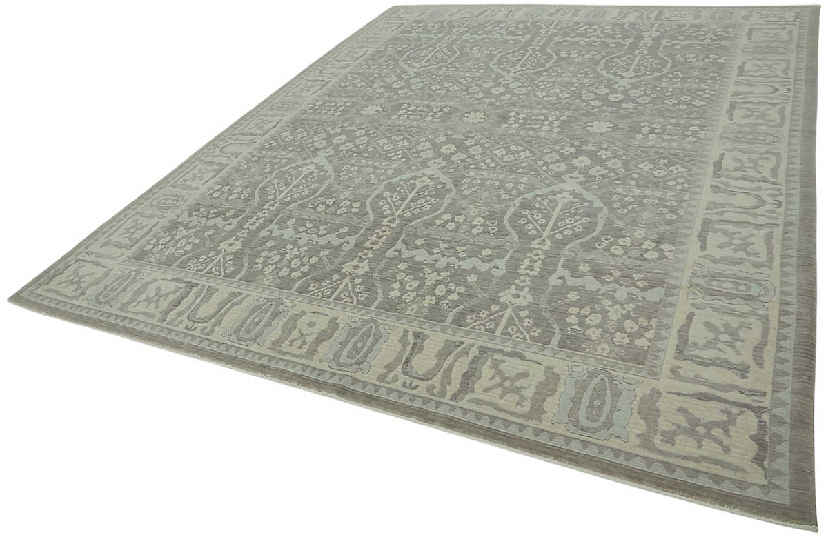 Veltos Gri Mavi Geometrik Desenli Yün Pamuk El Dokuma Halı 294x373 cm – doku yakın çekim