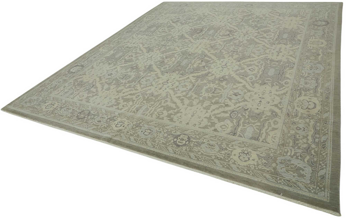 Veltos Madalyon Desenli Açık Gri Bej El Dokuma Uşak Halısı 305x376 cm – doku yakın çekim
