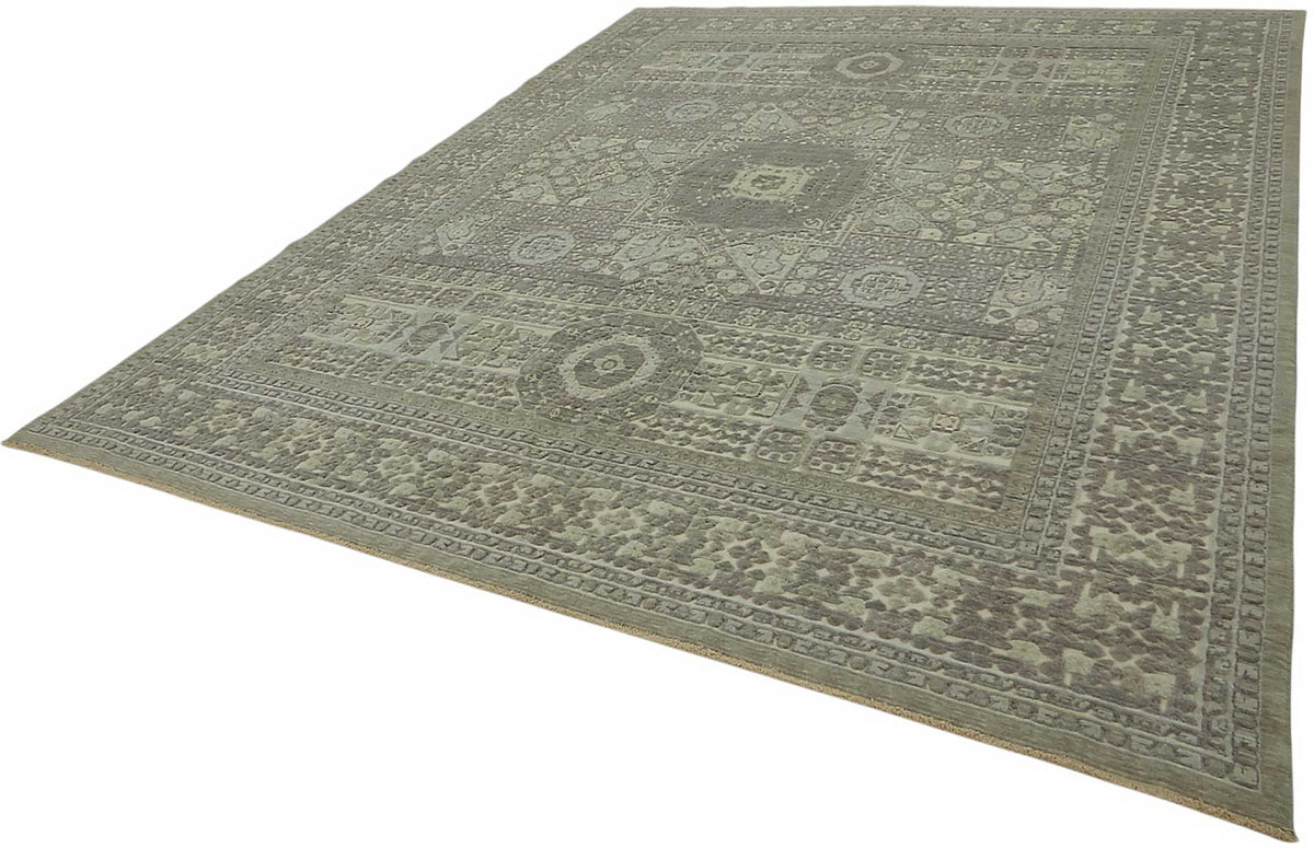 Veltos Gri Bej Geometrik Klasik El Dokuma Halı 293x374 cm – doku yakın çekim