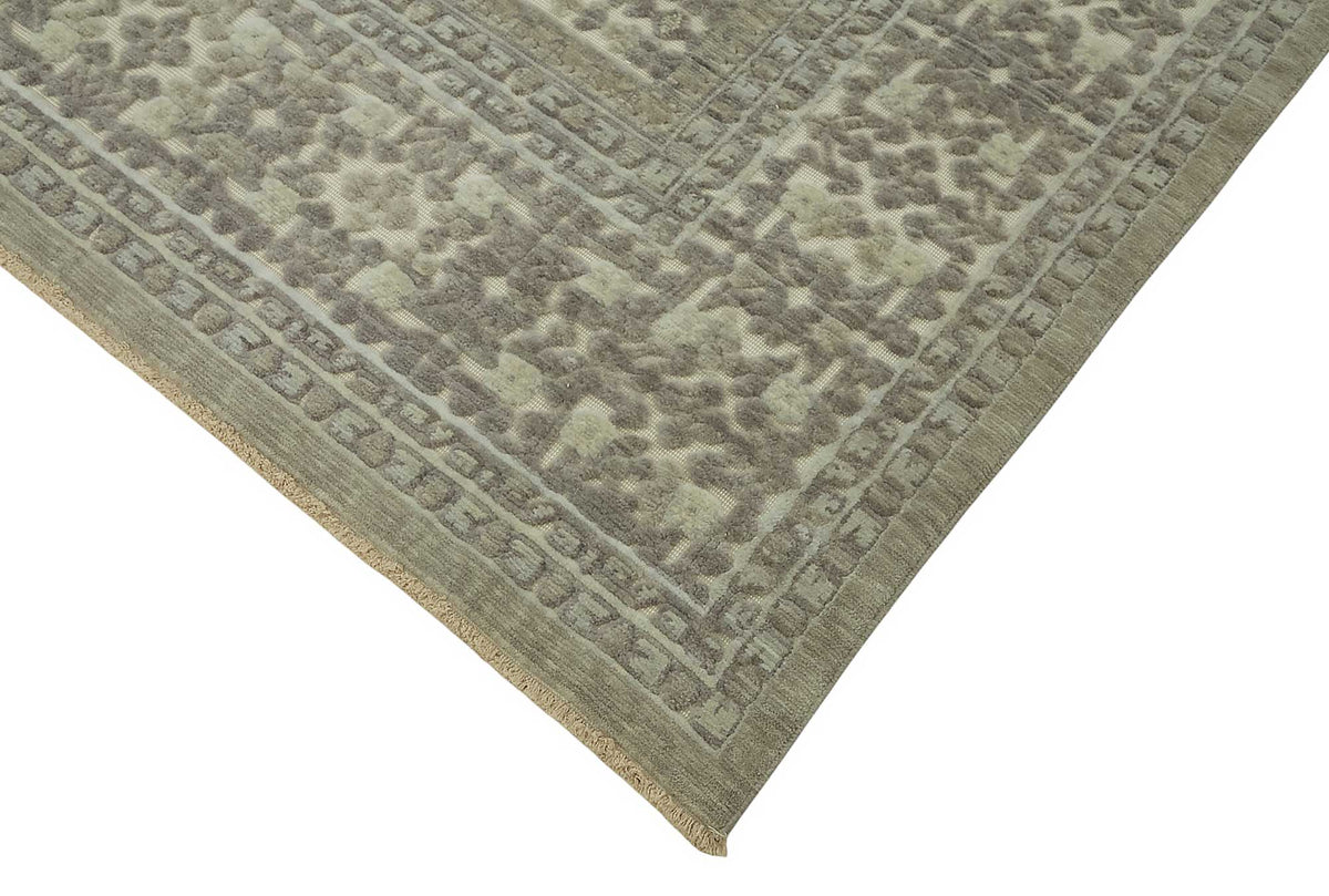 Veltos Gri Bej Geometrik Klasik El Dokuma Halı 293x374 cm – detay görünümü