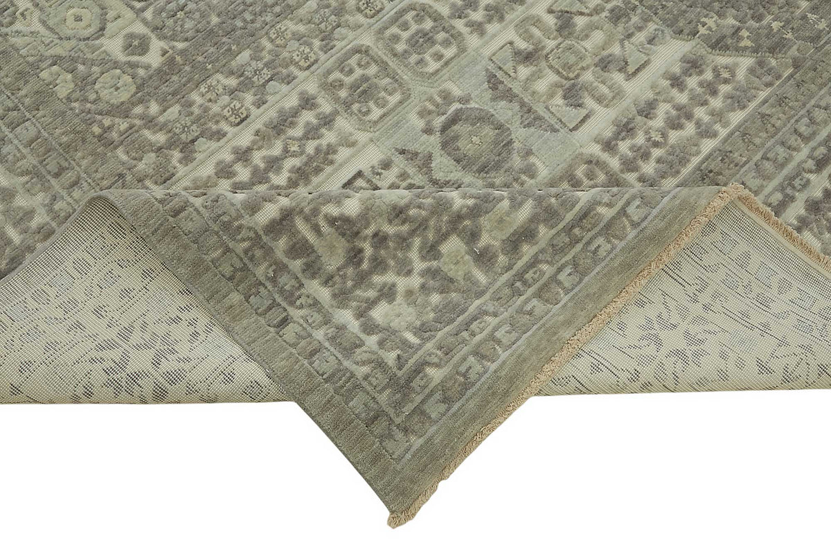 Veltos Gri Bej Geometrik Klasik El Dokuma Halı 293x374 cm – kenar detayı