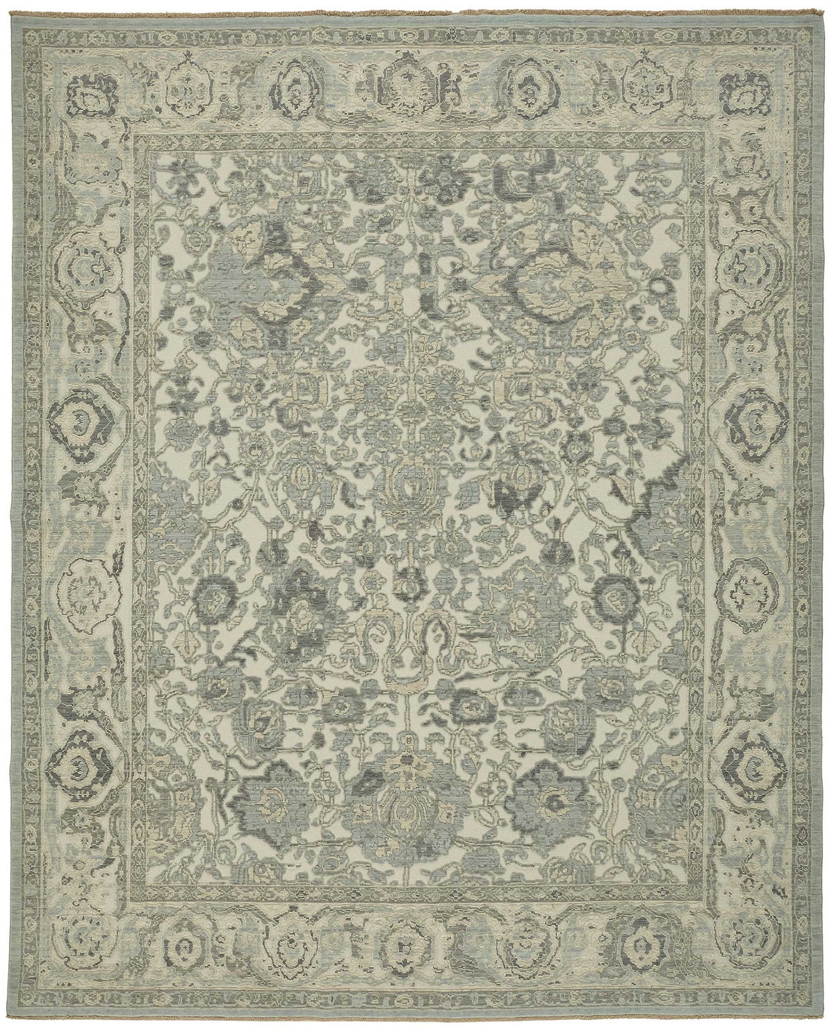Veltos Bej Gri Çiçek Desenli Klasik Uşak El Dokuma Halı 305x375 cm