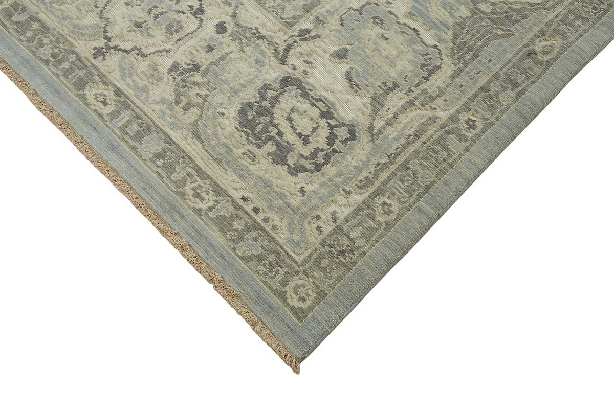 Veltos Bej Gri Çiçek Desenli Klasik Uşak El Dokuma Halı 305x375 cm – detay görünümü