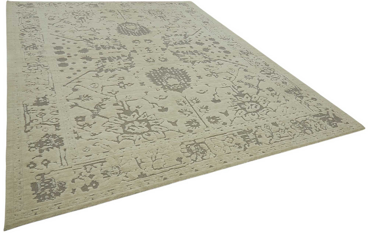 Veltos Düz Gri Bej Çiçekli Yün El Dokuma Halı 270x377 cm – genel görünüm