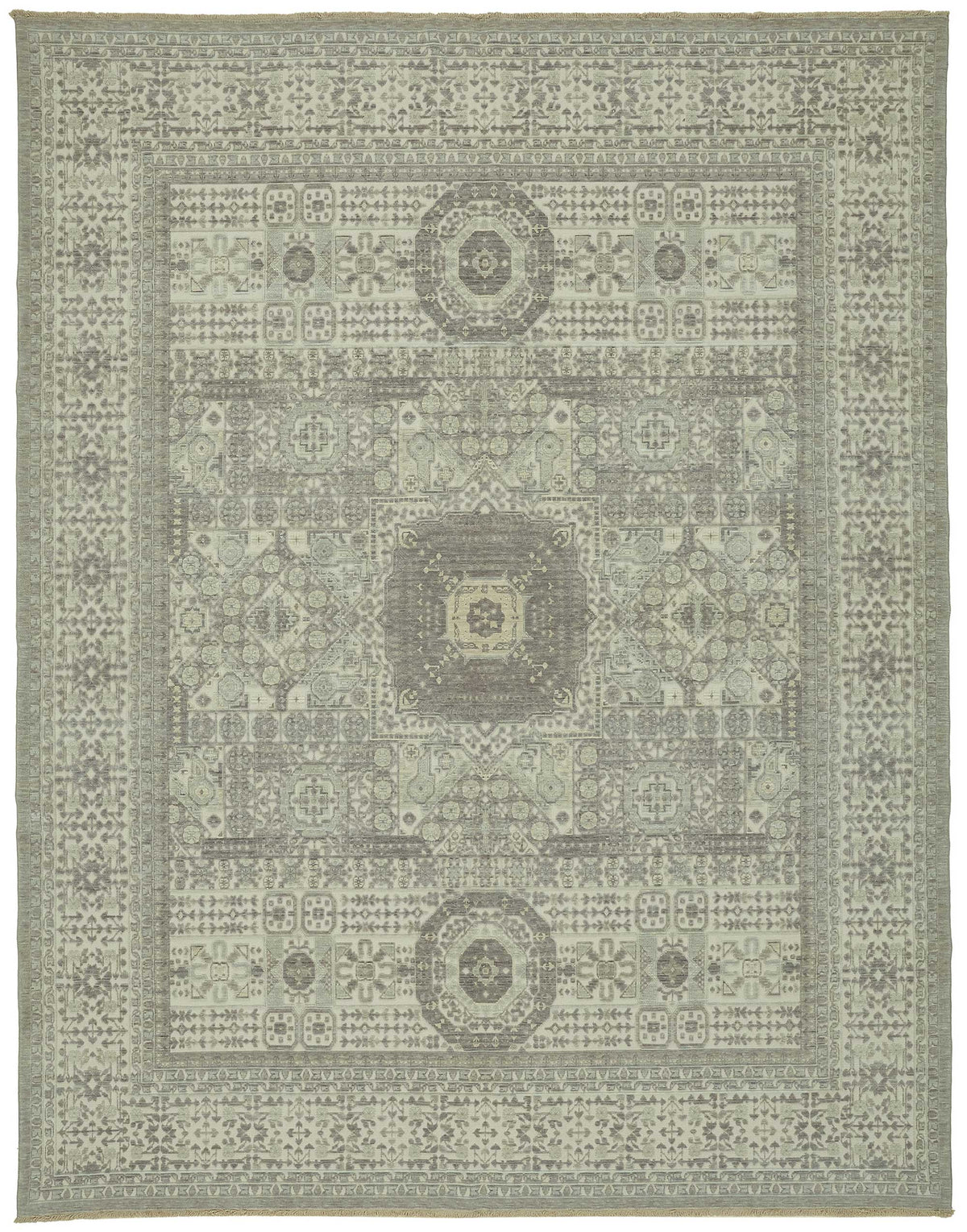 Veltos Gri Bej Geometrik Desenli Modern El Dokuma Halı 295x376 cm