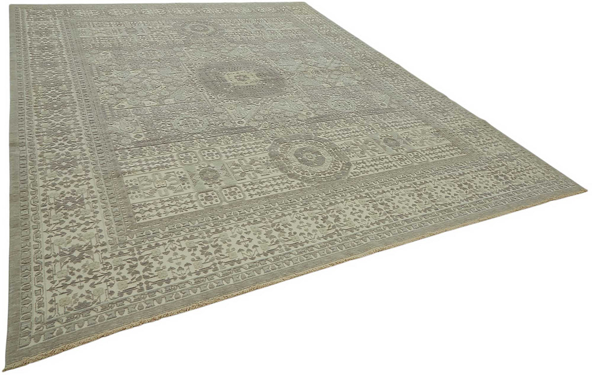 Veltos Gri Bej Geometrik Desenli Modern El Dokuma Halı 295x376 cm – genel görünüm