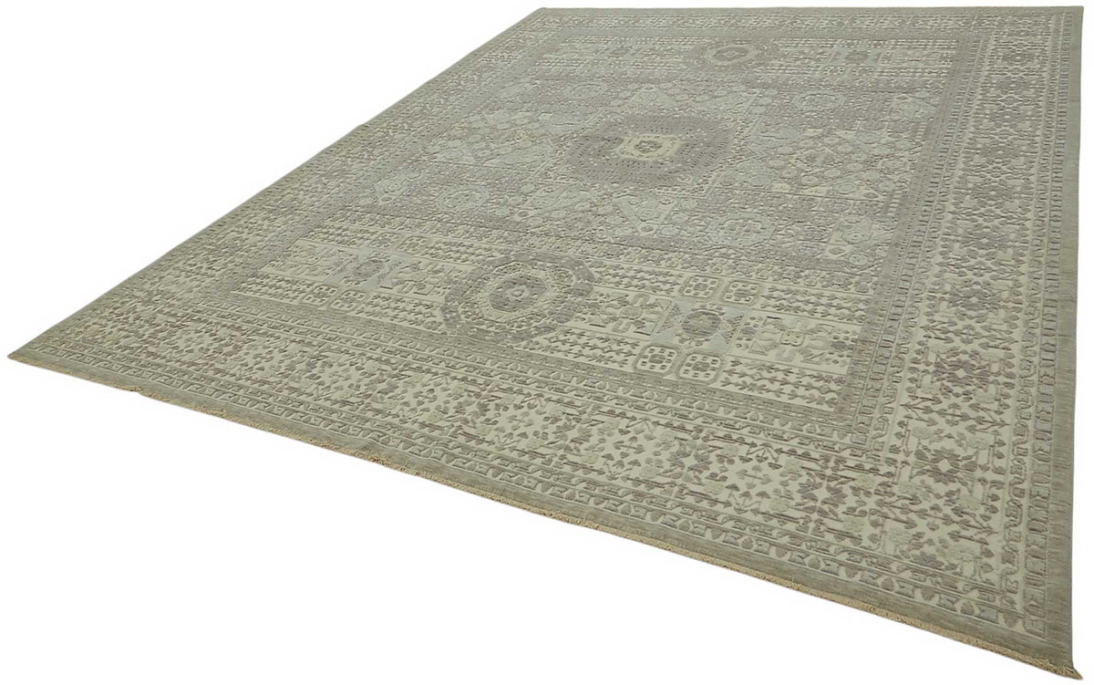 Veltos Gri Bej Geometrik Desenli Modern El Dokuma Halı 295x376 cm – doku yakın çekim