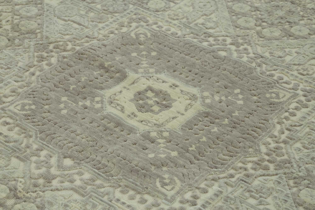 Veltos Gri Bej Geometrik Desenli Modern El Dokuma Halı 295x376 cm – mekânda kullanım
