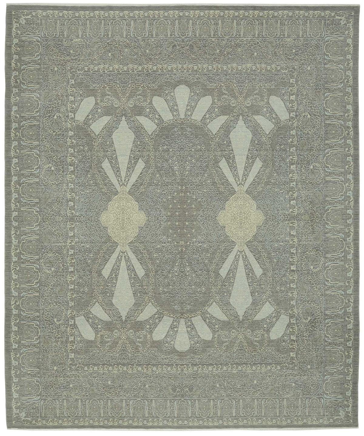 Veltos Gri Bej Madalyon Desenli Klasik El Dokuma Halı 310x370 cm