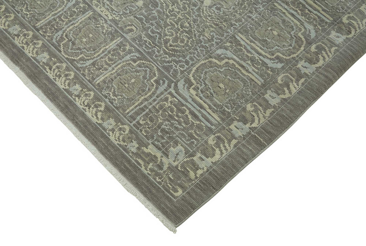 Veltos Gri Bej Madalyon Desenli Klasik El Dokuma Halı 310x370 cm – detay görünümü