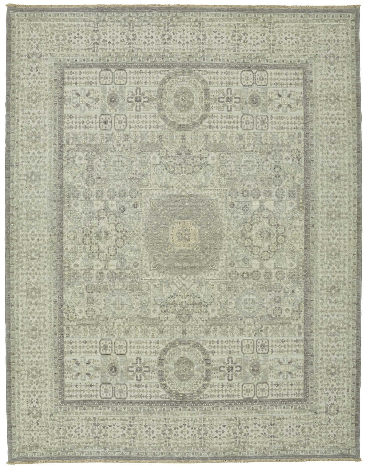 Veltos Açık Gri Geometrik Desenli Yün El Dokuma Halı 294x375 cm