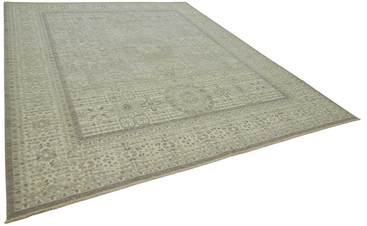 Veltos Açık Gri Geometrik Desenli Yün El Dokuma Halı 294x375 cm – genel görünüm