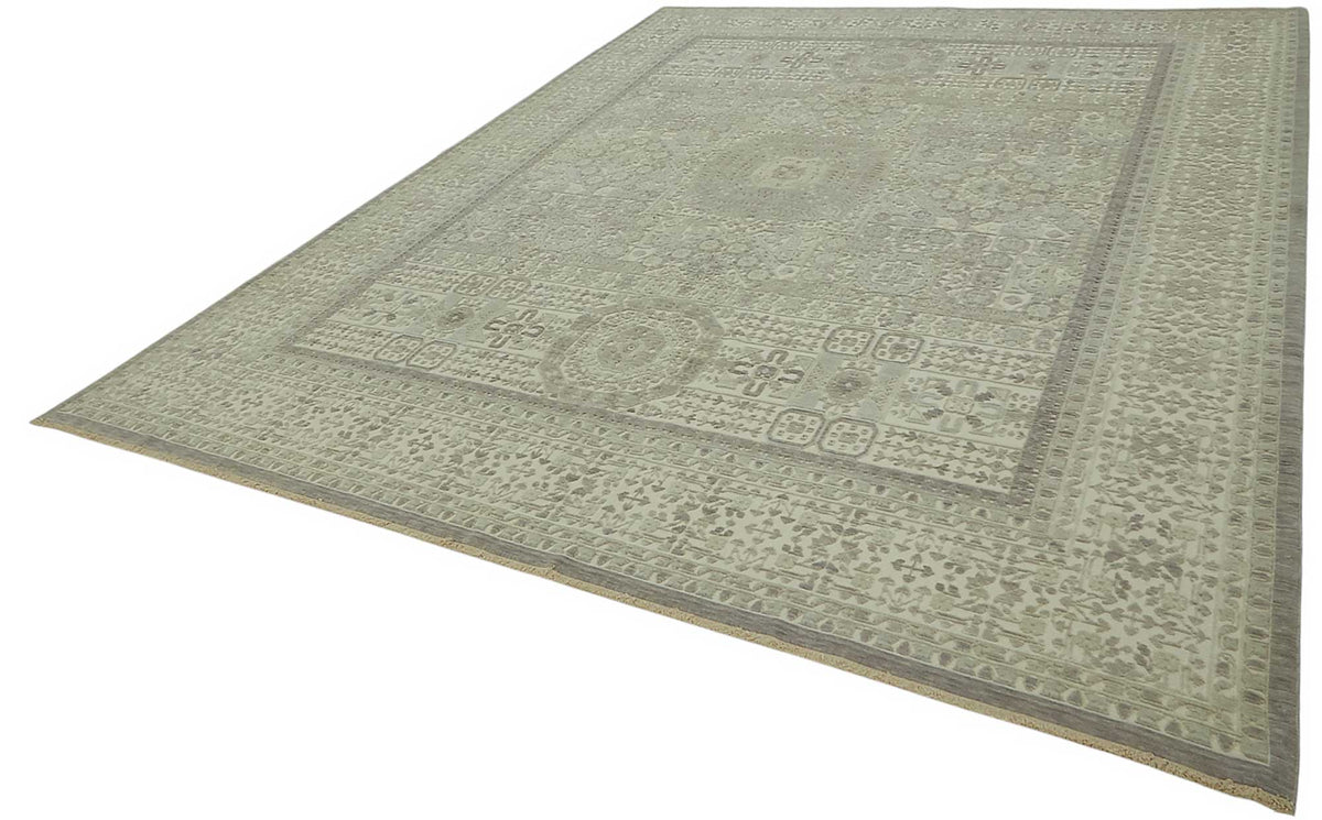 Veltos Açık Gri Geometrik Desenli Yün El Dokuma Halı 294x375 cm – doku yakın çekim