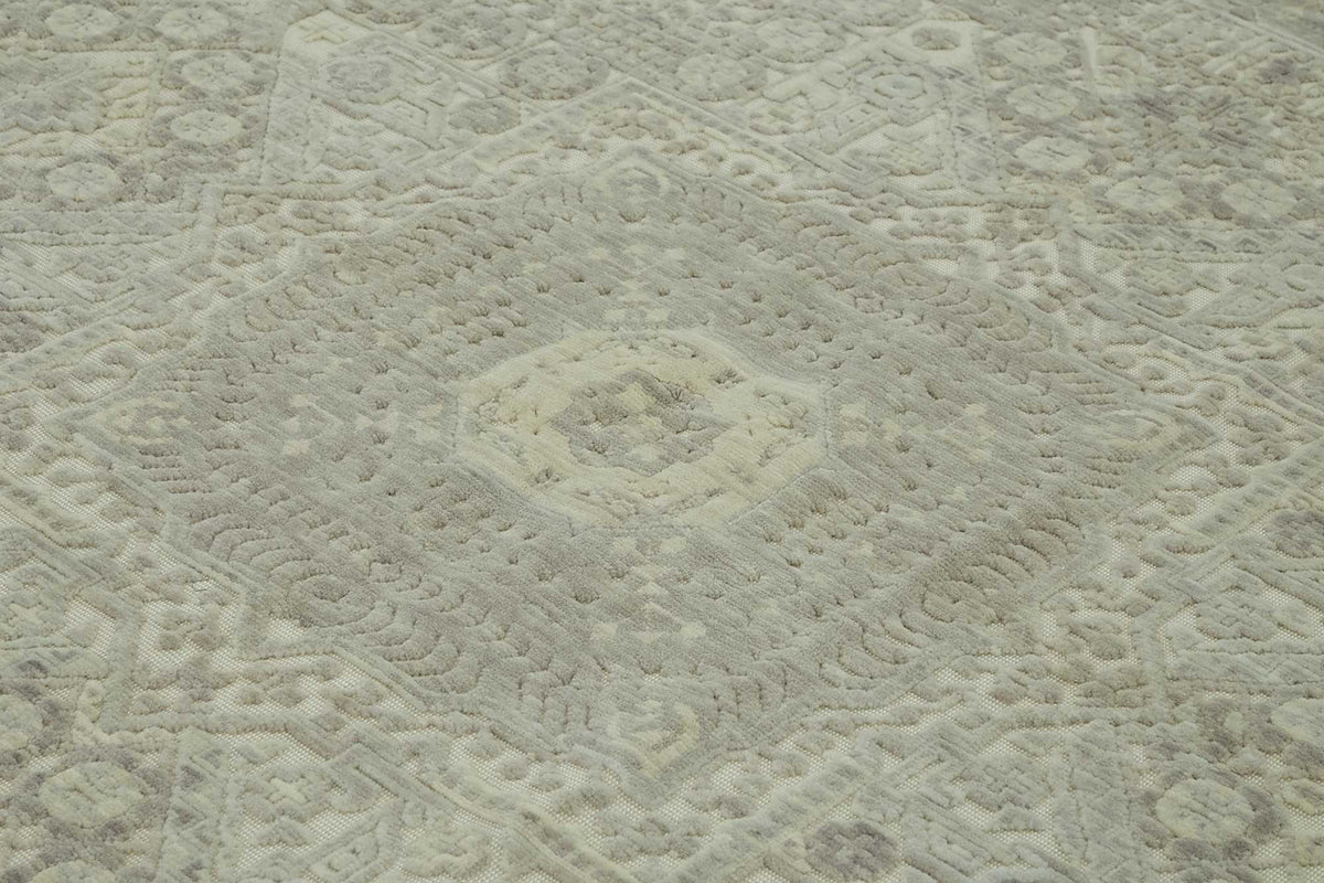 Veltos Açık Gri Geometrik Desenli Yün El Dokuma Halı 294x375 cm – mekânda kullanım