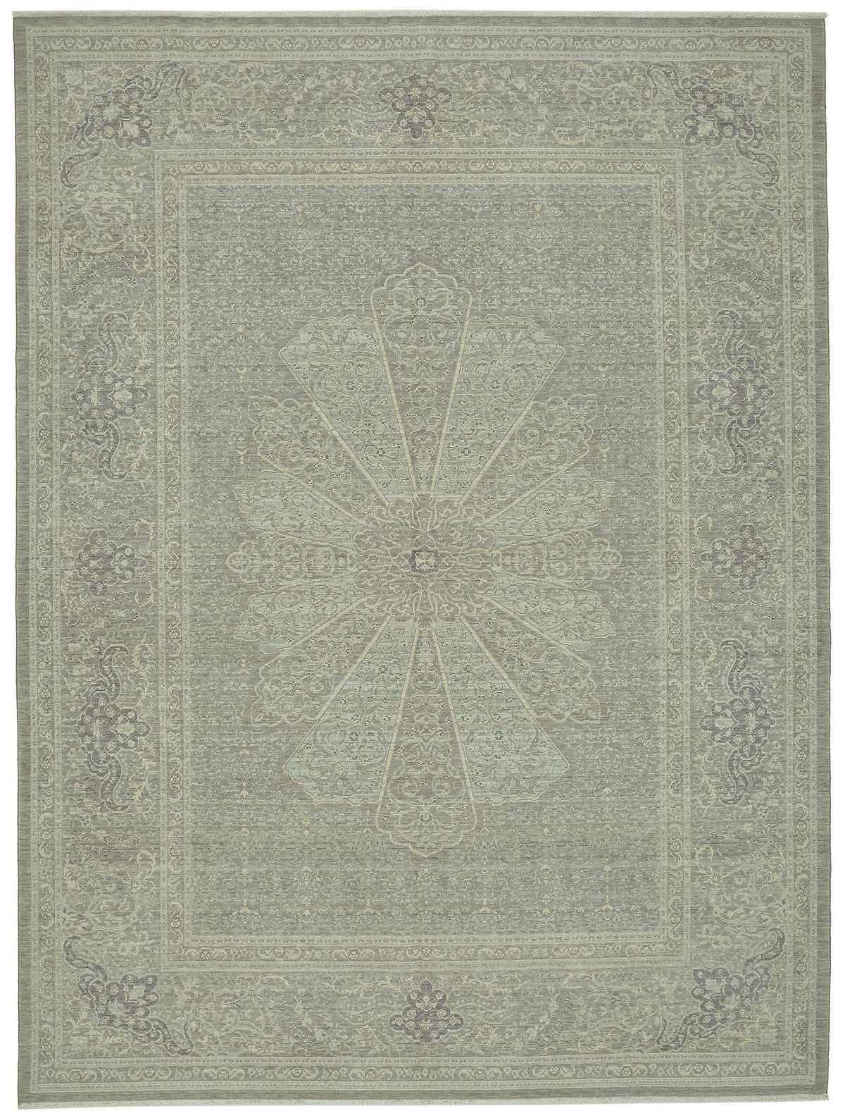 Veltos Açık Gri Halı El Dokuma Klasik Madalyonlu 283x376 cm