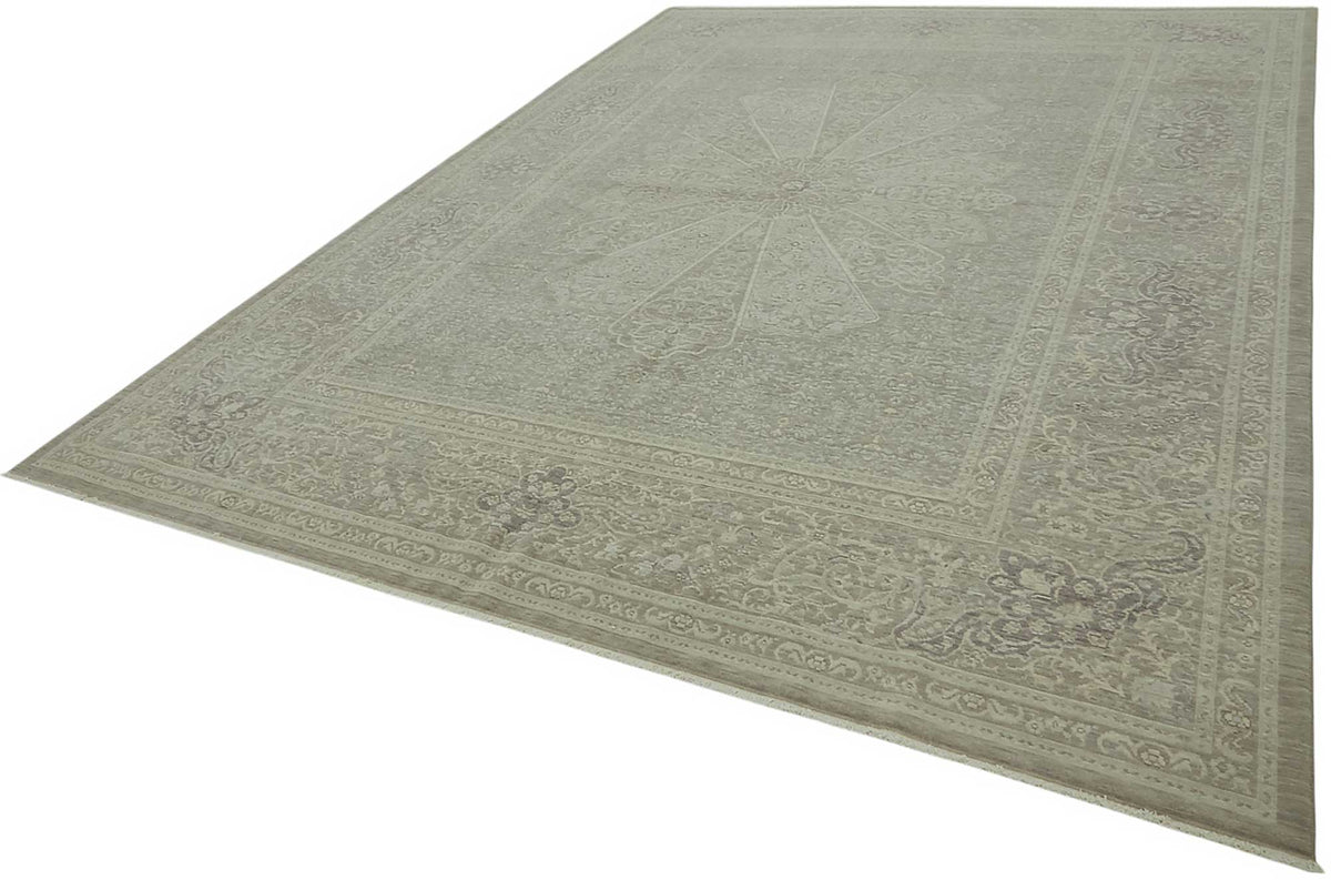 Veltos Açık Gri Halı El Dokuma Klasik Madalyonlu 283x376 cm – doku yakın çekim