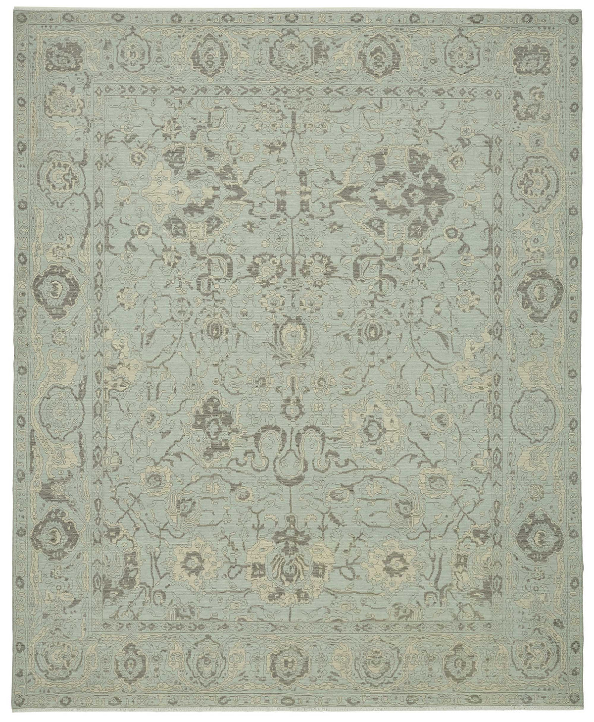 Veltos Turkuaz Gri Madalyon Desenli Yün Pamuk El Dokuma Halı 296x365 cm