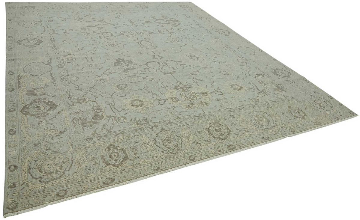 Veltos Turkuaz Gri Madalyon Desenli Yün Pamuk El Dokuma Halı 296x365 cm – genel görünüm