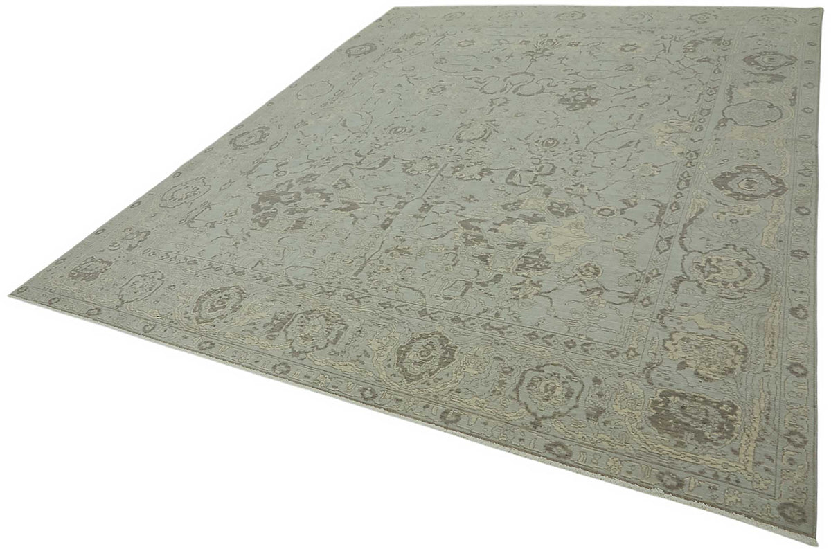 Veltos Turkuaz Gri Madalyon Desenli Yün Pamuk El Dokuma Halı 296x365 cm – doku yakın çekim