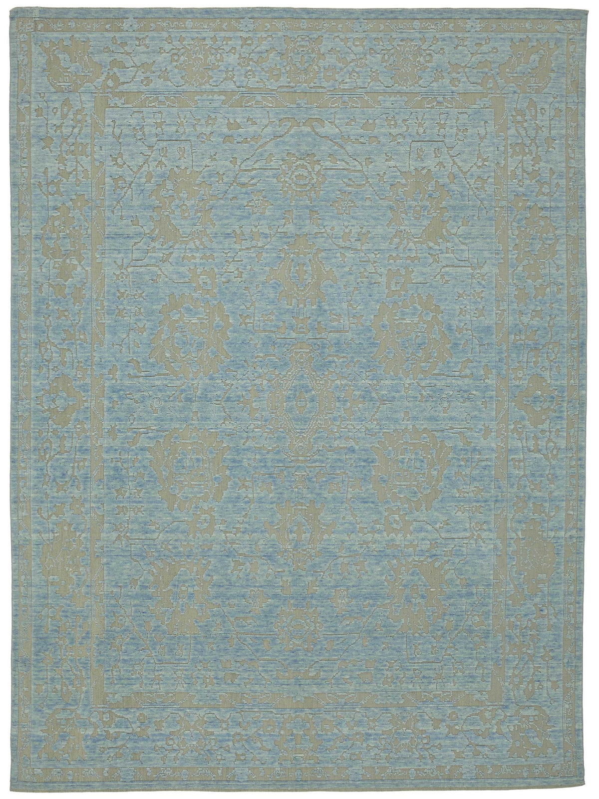Veltos Uşak Açık Mavi Madalyon Desenli El Dokuma Halı 281x382 cm