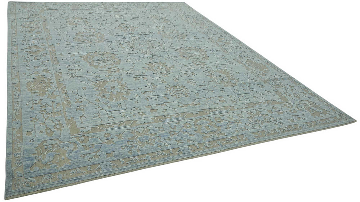 Veltos Uşak Açık Mavi Madalyon Desenli El Dokuma Halı 281x382 cm – genel görünüm
