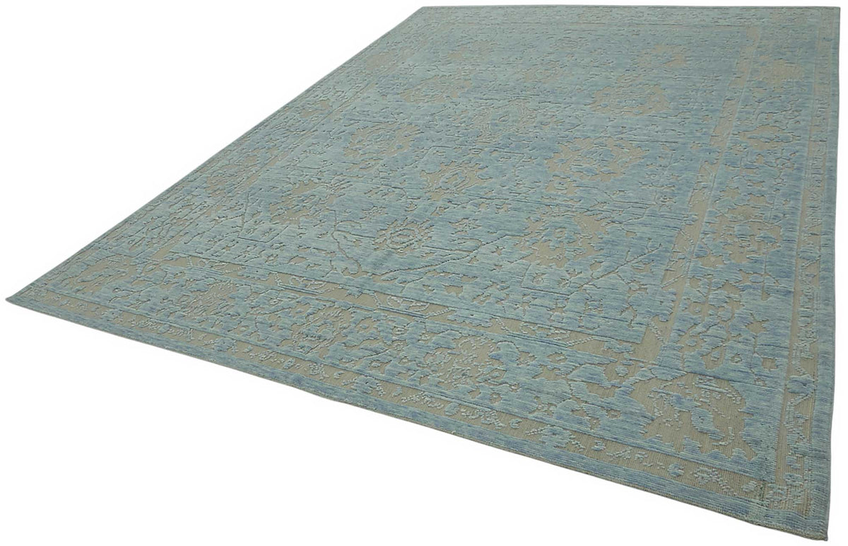 Veltos Uşak Açık Mavi Madalyon Desenli El Dokuma Halı 281x382 cm – doku yakın çekim