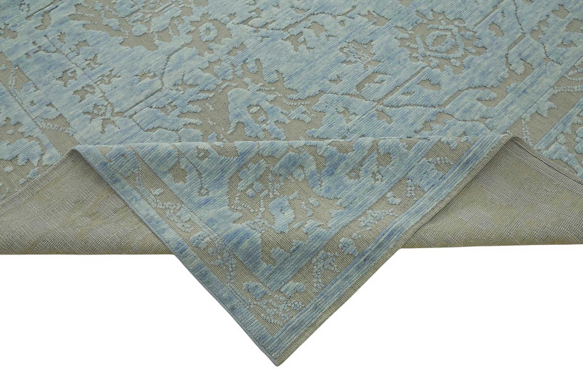 Veltos Uşak Açık Mavi Madalyon Desenli El Dokuma Halı 281x382 cm – kenar detayı
