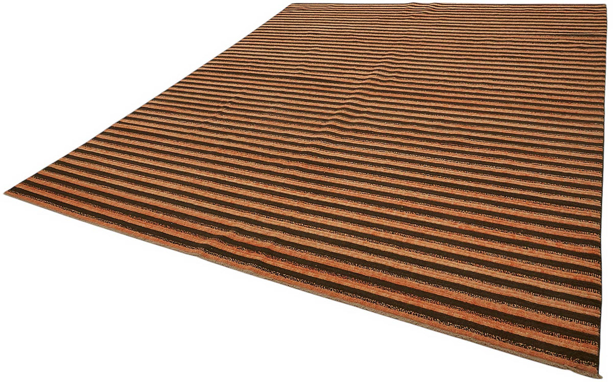 Veltos Koyu Kahverengi Halı Modern Çizgili El Dokuma 303x366 cm – doku yakın çekim