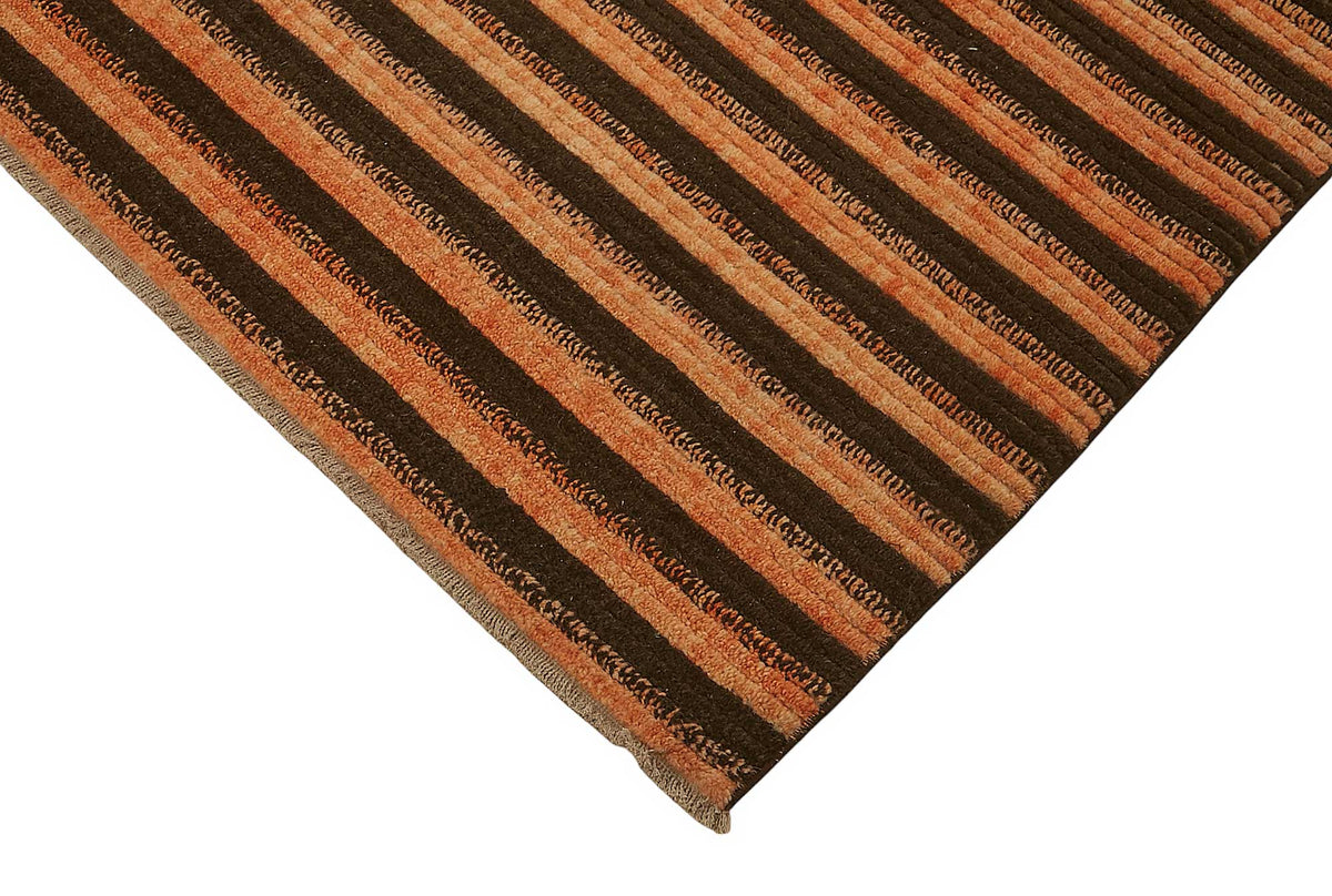 Veltos Koyu Kahverengi Halı Modern Çizgili El Dokuma 303x366 cm – detay görünümü