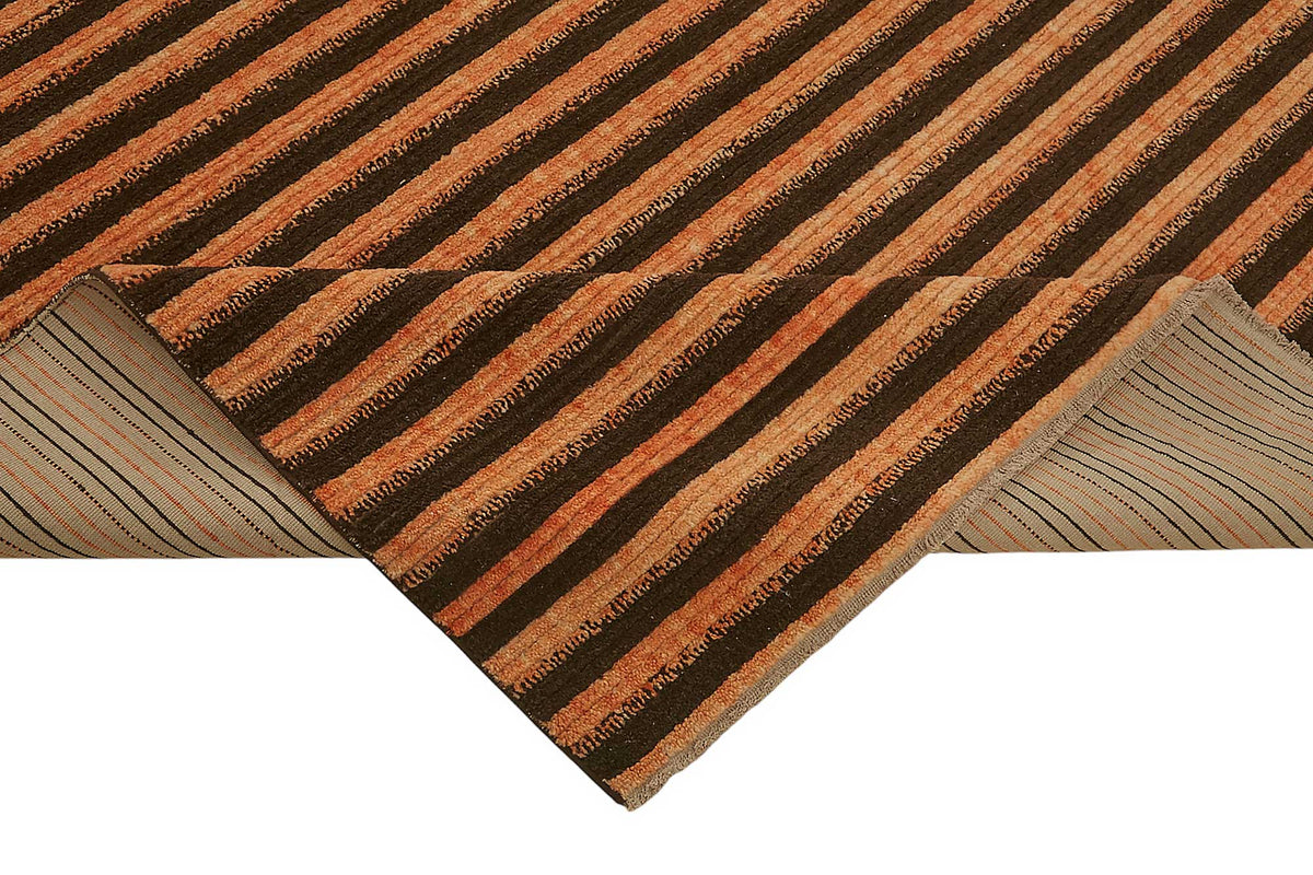 Veltos Koyu Kahverengi Halı Modern Çizgili El Dokuma 303x366 cm – kenar detayı