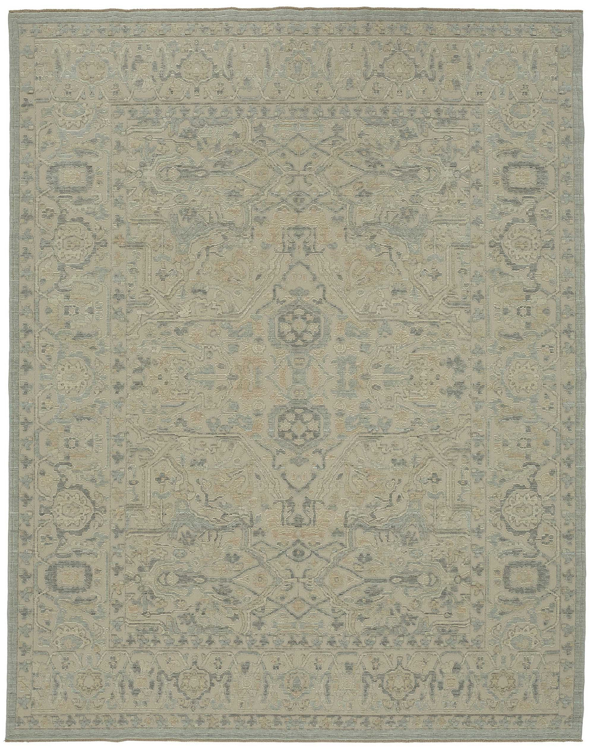 Veltos Uşak El Dokuma Açık Gri ve Mavi Madalyonlu Halı 274x345 cm