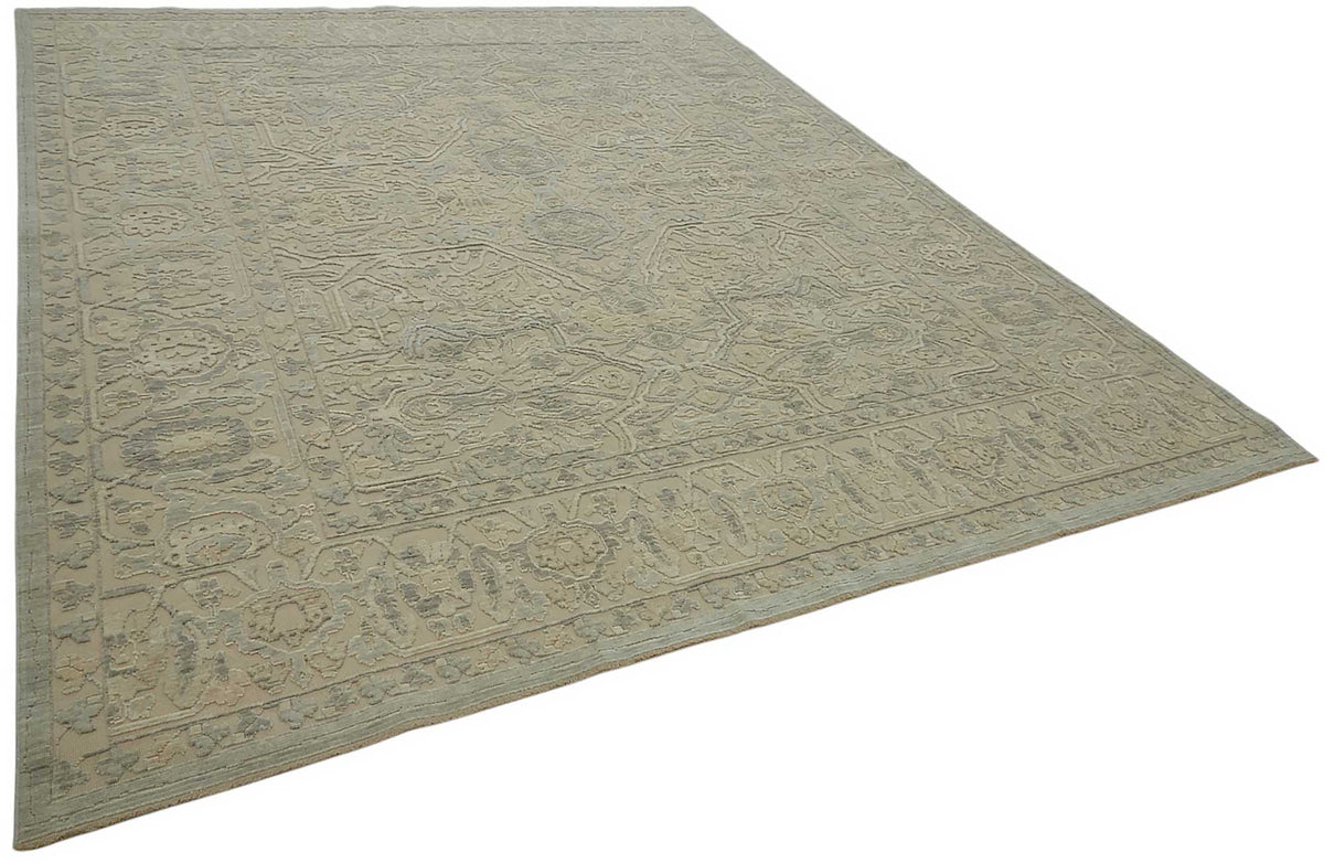 Veltos Uşak El Dokuma Açık Gri ve Mavi Madalyonlu Halı 274x345 cm – genel görünüm
