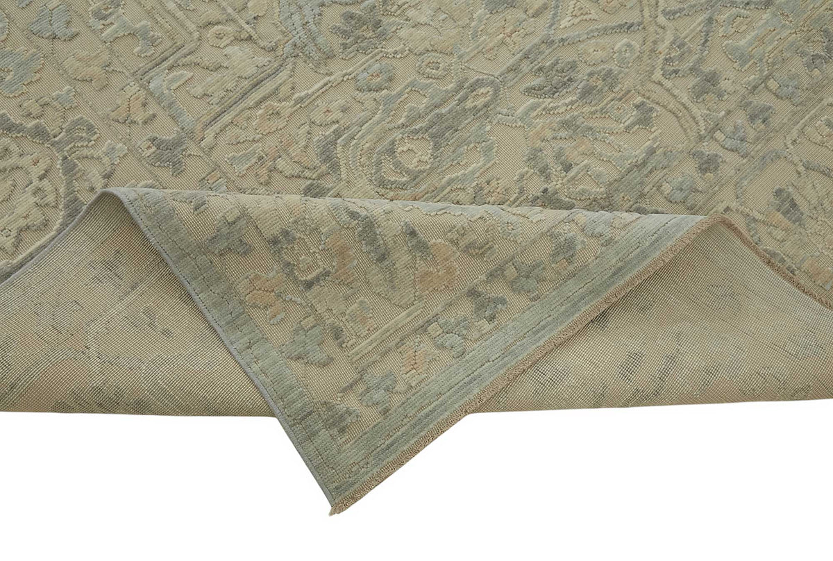 Veltos Uşak El Dokuma Açık Gri ve Mavi Madalyonlu Halı 274x345 cm – kenar detayı