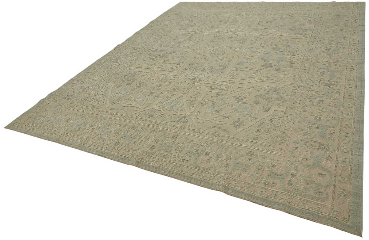 Veltos Uşak Dokuma Açık Mavi Madalyon Desenli Halı 277x345 cm – doku yakın çekim
