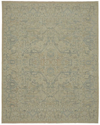 Veltos Bej Gri-Mavi Madalyon Desenli Yün El Dokuma Halı 275x345 cm