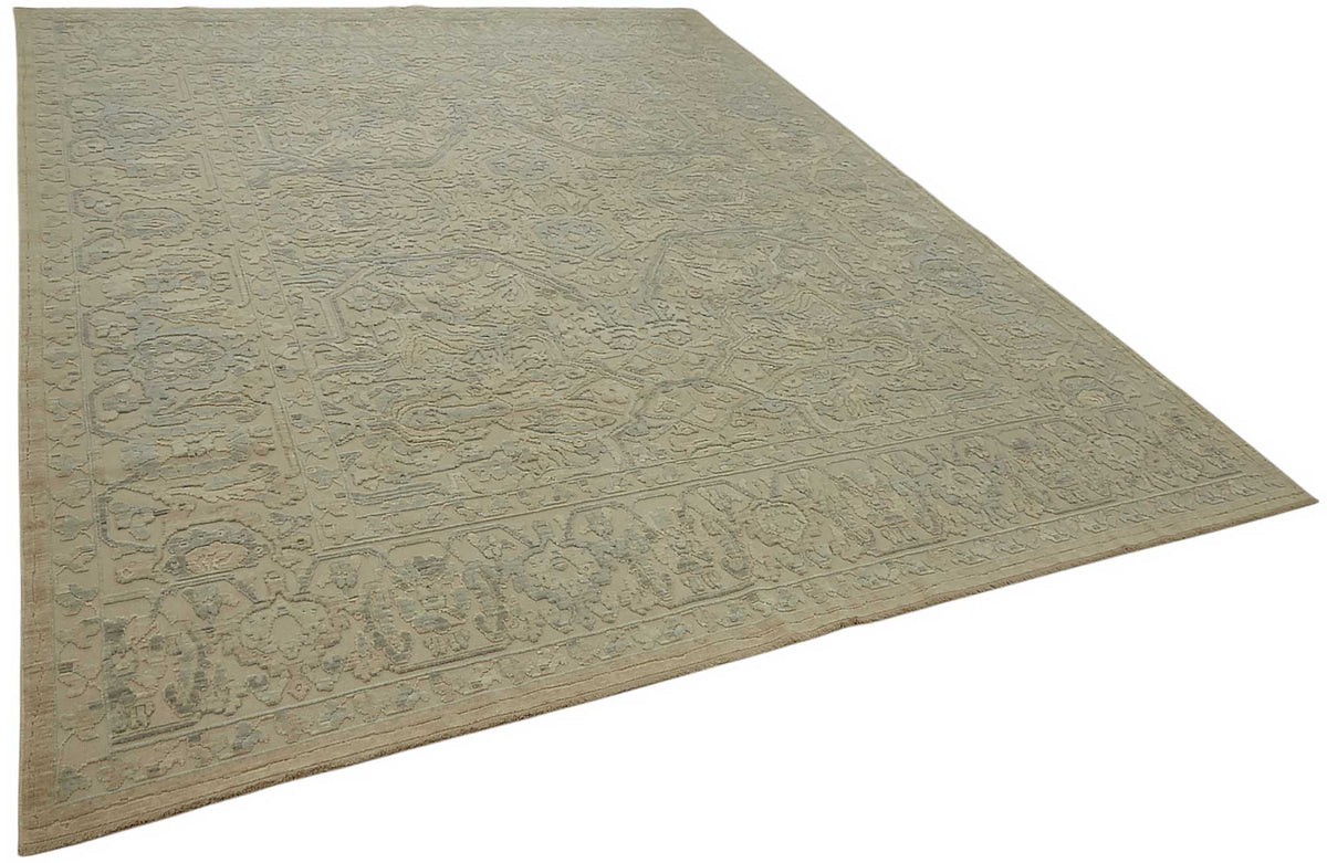 Veltos Bej Gri-Mavi Madalyon Desenli Yün El Dokuma Halı 275x345 cm – genel görünüm