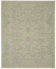 Veltos Açık Gri ve Mavi Madalyonlu Yün El Dokuma Halı 274x345 cm
