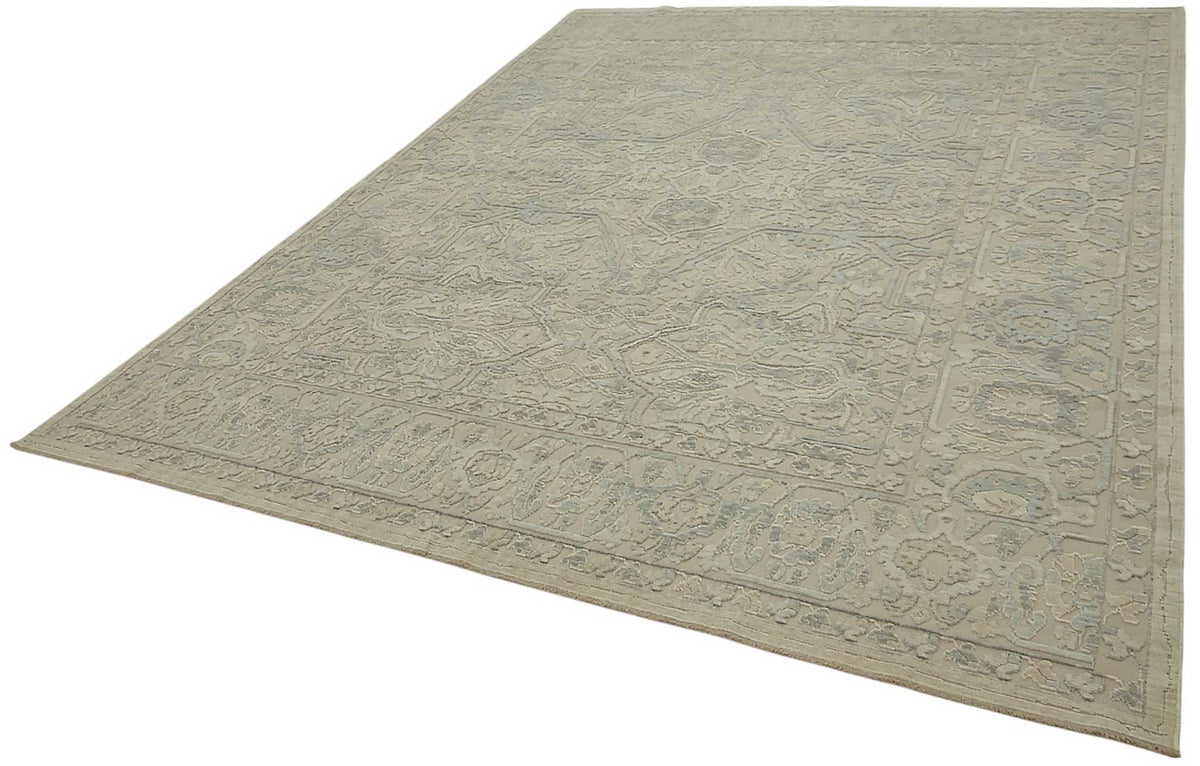 Veltos Açık Gri ve Mavi Madalyonlu Yün El Dokuma Halı 274x345 cm – doku yakın çekim