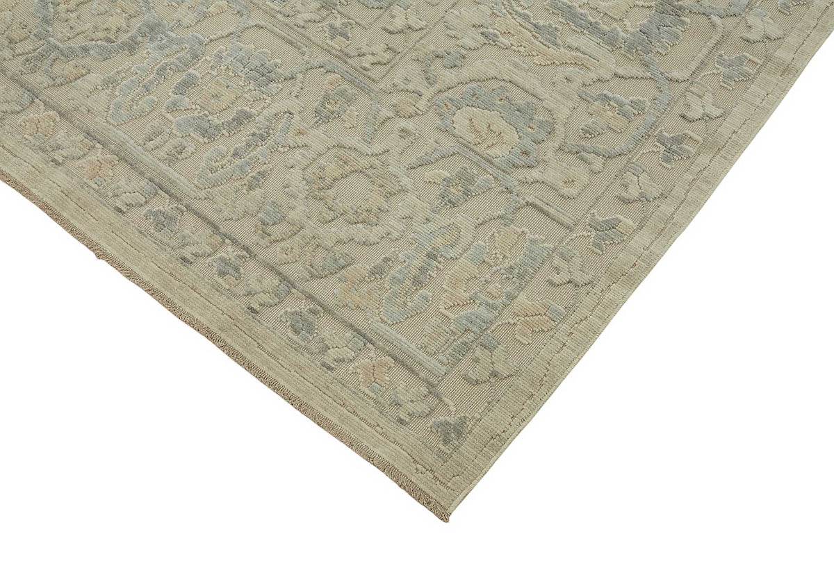 Veltos Açık Gri ve Mavi Madalyonlu Yün El Dokuma Halı 274x345 cm – detay görünümü