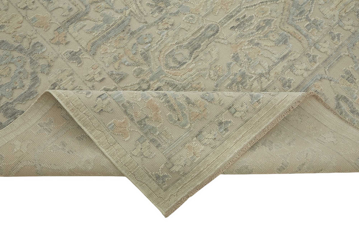 Veltos Açık Gri ve Mavi Madalyonlu Yün El Dokuma Halı 274x345 cm – kenar detayı