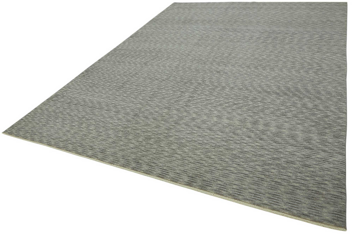 Veltos Antrasit Gri Modern Çizgili Yün Pamuk El Dokuma Halı 273x366 cm – doku yakın çekim